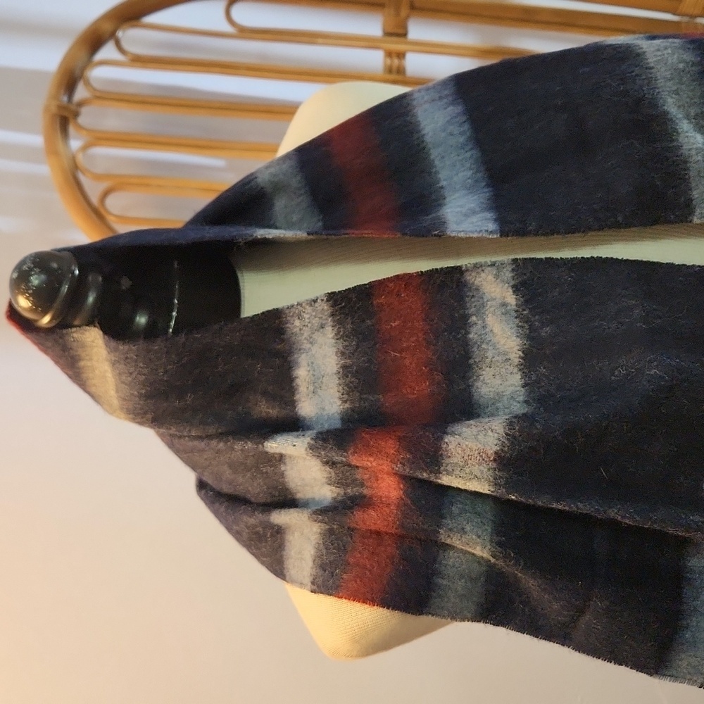 Wool scarf grey burgundy navy blue plaid NWT